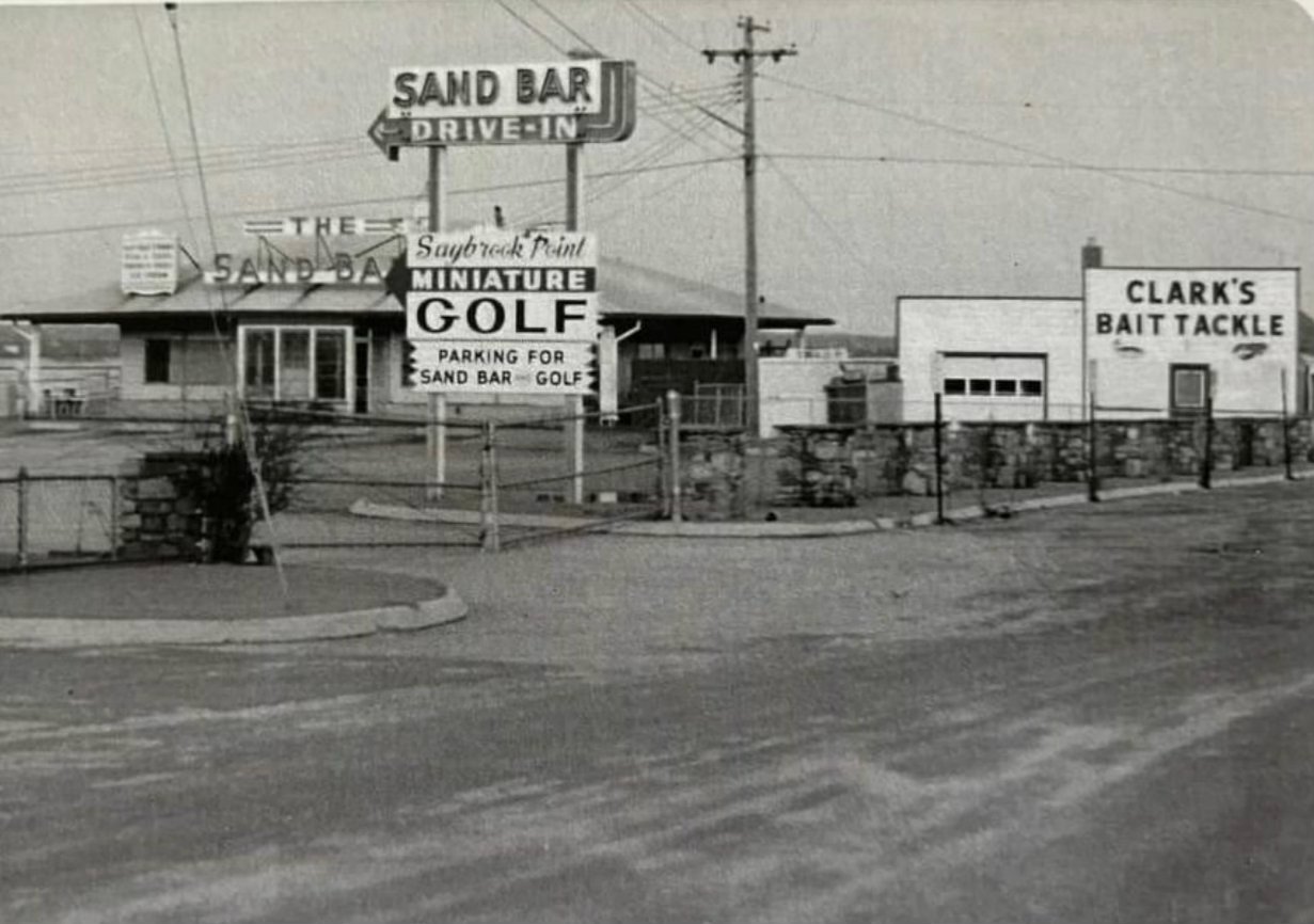 Historic photo of Sand Bar Drive-In, Saybrook Point Miniature Golf, and Clark's Bait Tackle